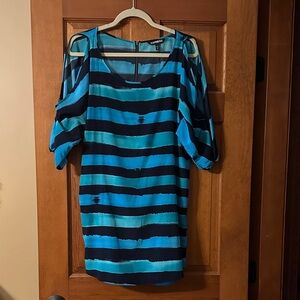 Express Blue and Black 3/4 Sleeve Cut Out Dress